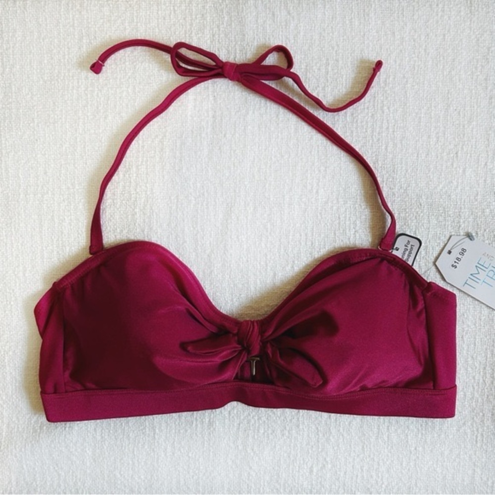 Time and Tru Women's Solid Fuchsia Halter Cutout Swim Bikini Top - XL